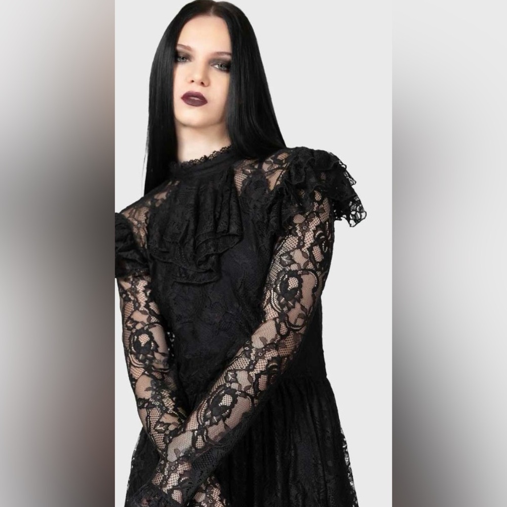 Killstar Gothic Black Lace Long Sleeve Dress